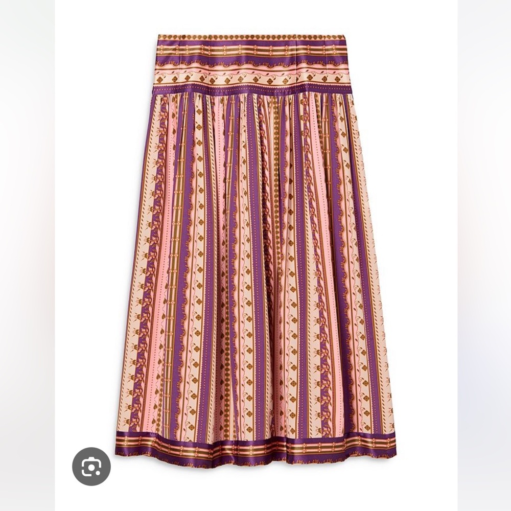 Tory Burch Silk Burnt Pleated Skirt